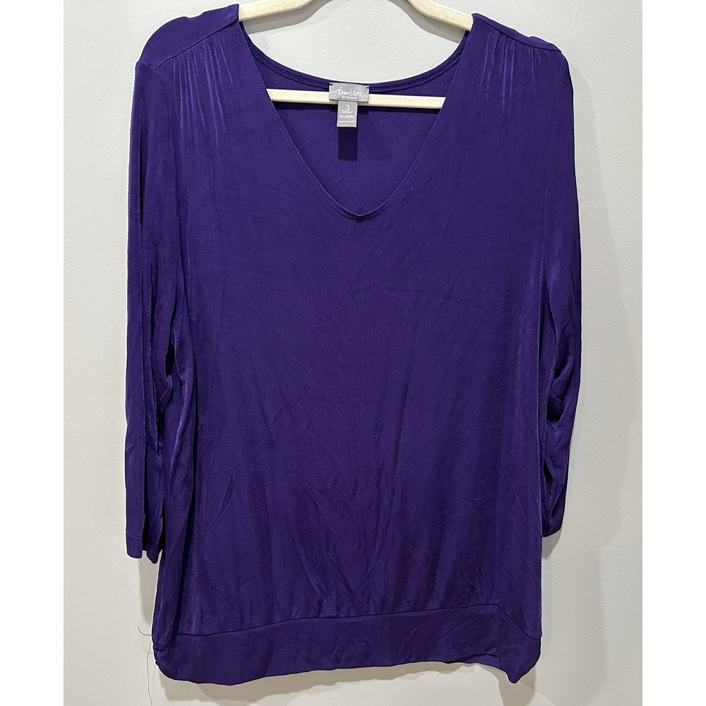 Chicos Travelers Purple Slinky Banded Hem Top‎ Blouse  Stretch US XL